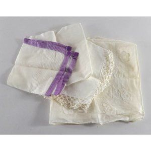 Womens VTG Handkerchief Lot 4 Pieces Hankies Crochet Floral Mid Century